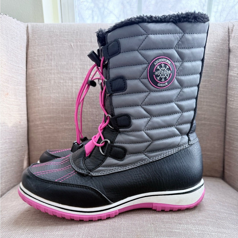 Totes Black and Gray Kids' Snow Boots with Pink Accents